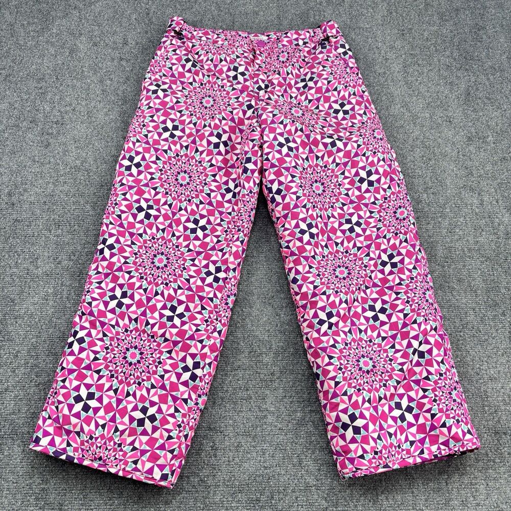 1989 Place Girls Size 10 Snow Ski Pants Pink Geometric Insulated Winter